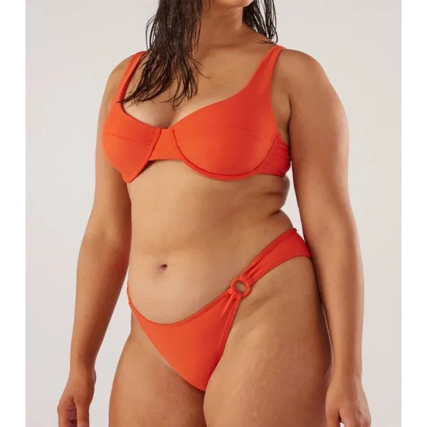 Ookioh Underwire Bikini high cut womens Orange large swim beach vacation minimal - Image 3