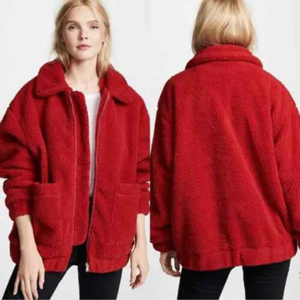 I. Am. Gia Pixie Oversized Teddy Coat Red size Medium Revolve $110 - Image 15