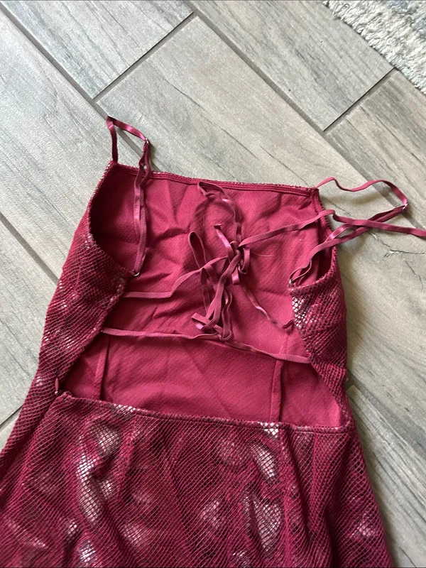 Urban Outfitters Burgundy Mesh Slip Mini Dress - Image 4