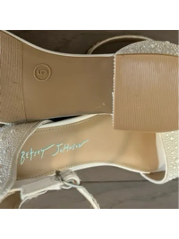 Betsey Johnson Mari White Pearl Embellished Block Heel Sandals Size 5 - Image 8