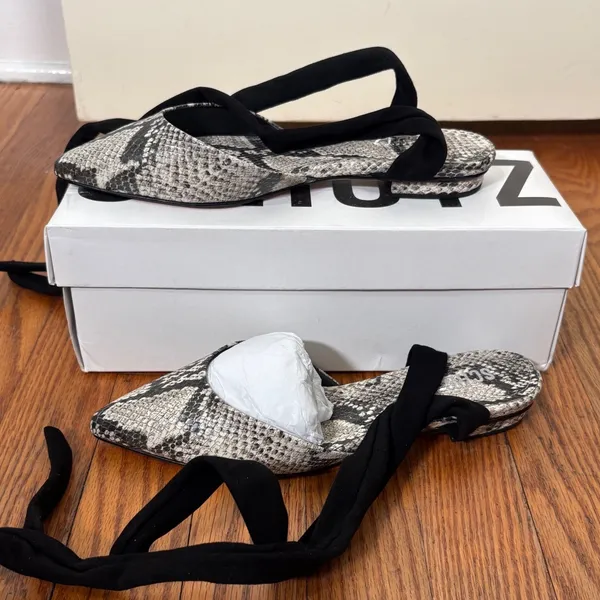 Schutz Barbrah Snake Print Leather Ankle Wrap Pointed Toe Flats Womens 6B NWT - Image 3