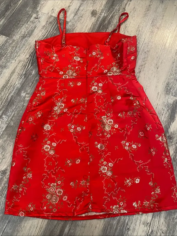 I.AM.GIA Tiger Mist Mini Dress Small Red Gold Floral Brocade Bodycon - Image 3