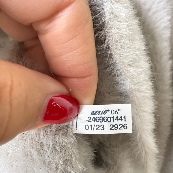 Aerie Fuzzy‎ Cropped Cardigan Stone Deep V-Neck Button Front Small Soft #2926 - Image 9