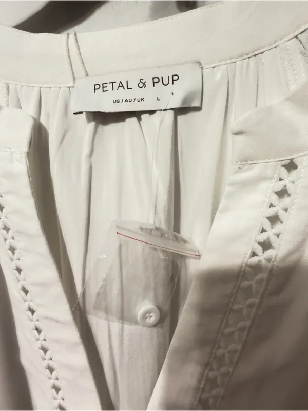 Petal & Pup Hart Long Sleeve Cotton & Linen Minidress White size Large NWT - Image 7