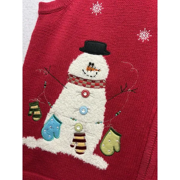 Breckenridge Sleeveless Sweater Vest Full Zip Up Holiday Winter Snowman Red XL - Image 3