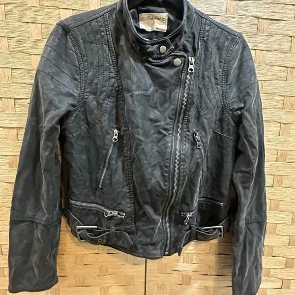 Free People We The Free Faux Vegan Leather Moto Motorcycle Jacket Med Biker - Image 6
