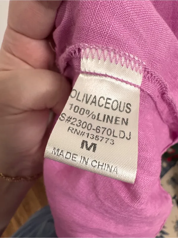 Olivaceous Pink Puff Sleeve Babydoll Linen Dress - Image 6