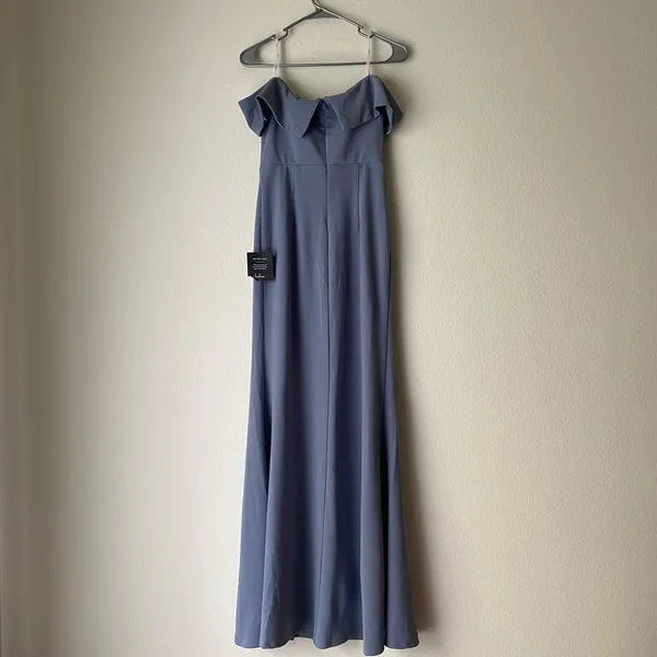 Lulus Off The Shoulder‎ Maxi Dress Slate Blue Flowy Slit sz S Formal NWT - Image 10