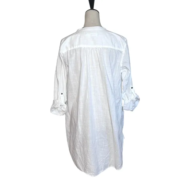 Seafolly White Cotton Tunic Beach Cover Up Roll Tab Sleeve M‎ Minimalist Travel - Image 2
