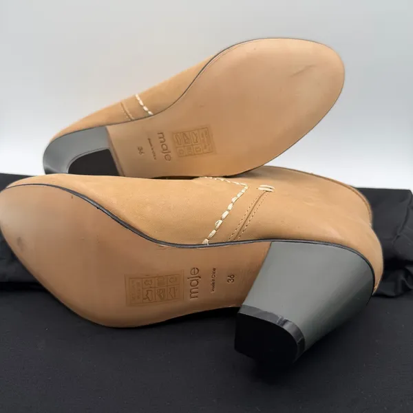 Maje Tan Leather Ankle Boots EU 36 US 5.5 Block Heel Whipstitch Portugal - Image 6