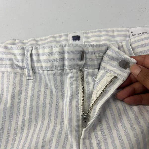 Gap Slim City Cropped‎ Pants Womens 8 White Blue Striped Cotton Tapered Leg - Image 8