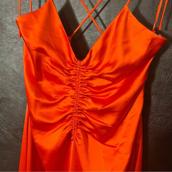 Jason‎ Wu Orange/Red Satin Feel Midi Dress Size Large - Image 4