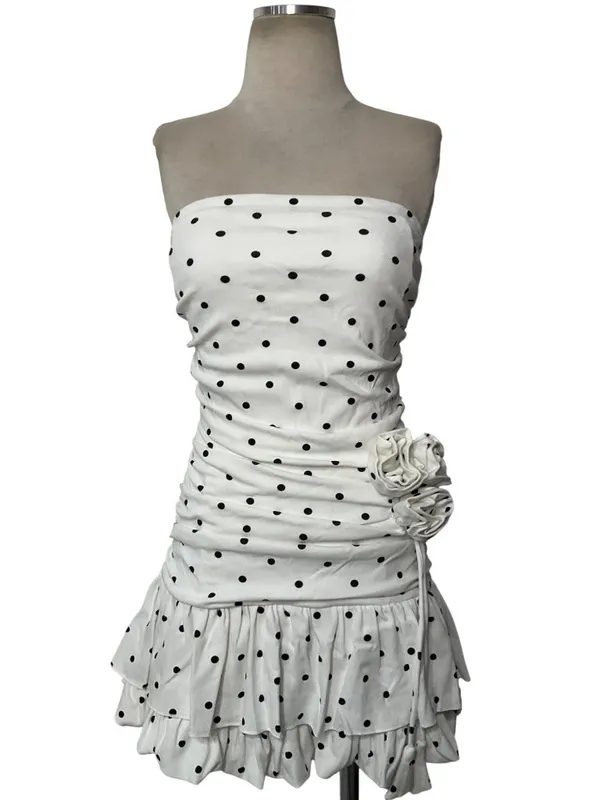 Zemeta Moonlight Polka Bloom Dress in White XSmall New Womens Mini Strapless - Image 5