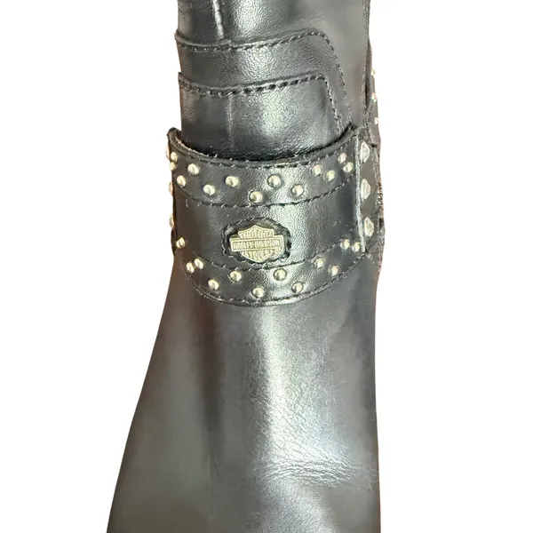 Harley-Davidson Womens Black Leather Studded‎ Harness Ankle Boots Pointed Size 8 - Image 5