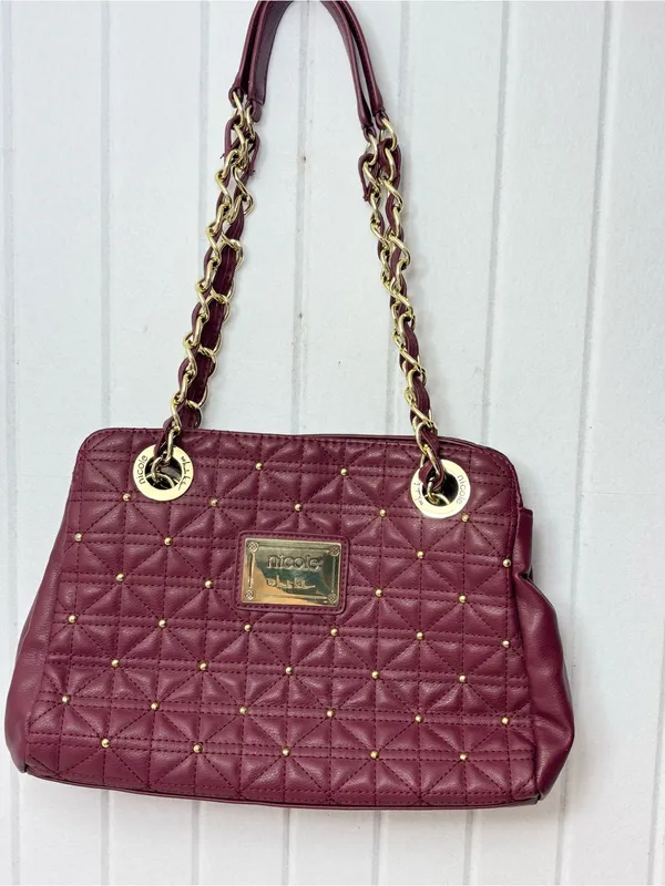 Nicole Miller Quilted Shoulder Bag‎ in Burgundy with Gold Hardware - Image 12
