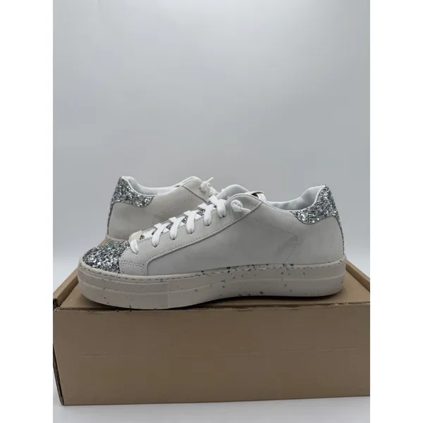P448 S24Thea Womens Sneakers US Size 11 / EU Size 42 White/Silver Glitter New - Image 6