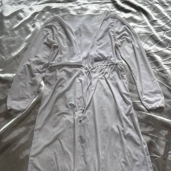 Sheer Long Cardigan Swim Cover White - Image 2