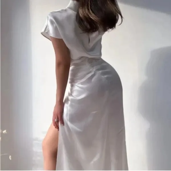 Zara Draped Satin Effect White Midi Skirt Size: XS - Image 2