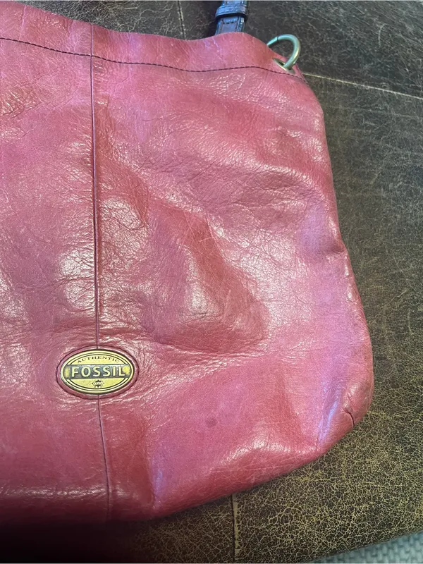 Fossil Red Pink Distressed Leather Crossbody Messenger Bag Large Boho - Image 12