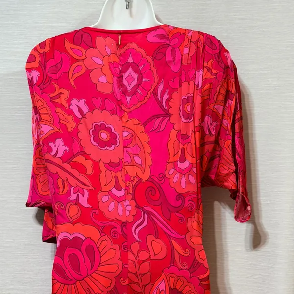 MISA Los Angeles Psychedelic Floral Wrap Maxi Dress Pink Red Orange V-Neck Boho - Image 7