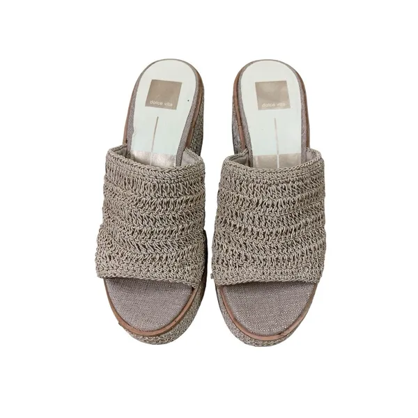 Dolce Vita Ladin Platform Sandals 9 Beige Crochet Block Heel Slide 90s Y2K Boho - Image 3