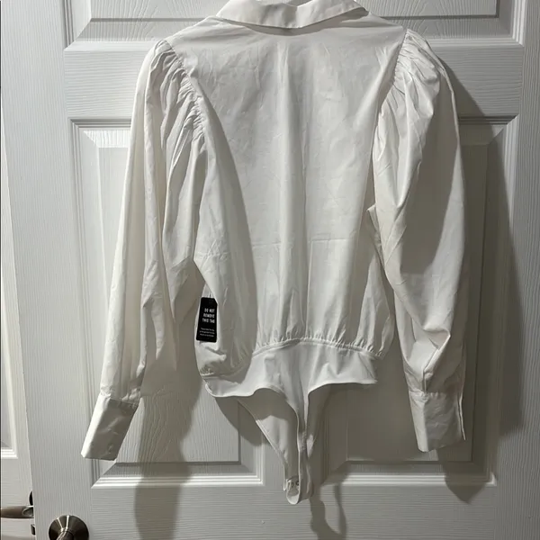 Express White Puff Sleeve Button Down Top with Notched Collar - Image 6