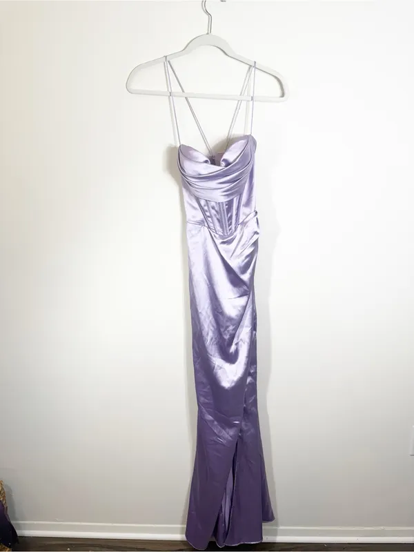 Cinderella Divine Ladivine 7483 Lavender Purple Satin Corset Maxi Dress Size 6 - Image 3
