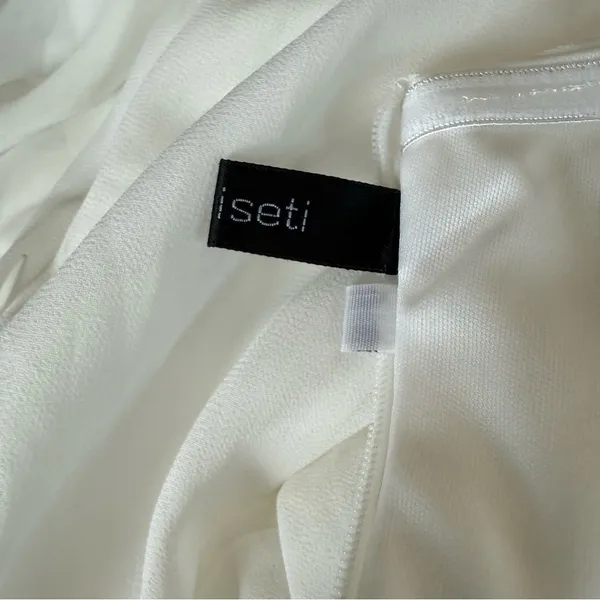 White Off Shoulder Flounce Sleeve Ruched‎ Chiffon Maxi Dress Size Small - Image 9