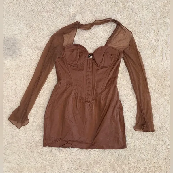 NWOT House of CB Mayara Structured Corset Mini Dress Mocha Brown Sz XL PLUS CUP - Image 5