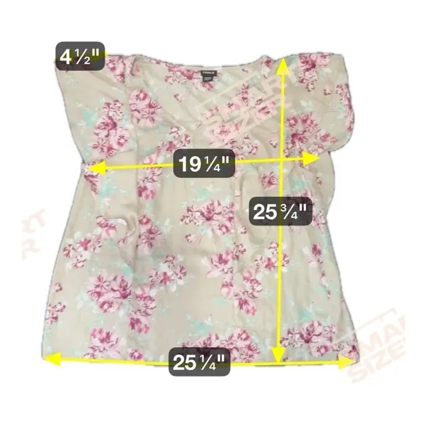 Torrid Women 2X Pink Floral‎ Flutter Sleeve Georgette Gray Shirt Boho Feminine - Image 7