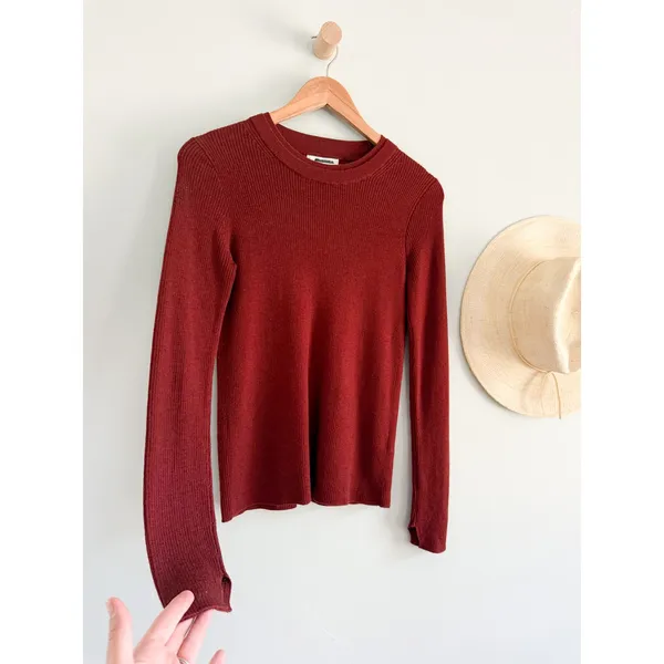 Madewell | NWT Double Layered Crewneck in Merino-Silk Blend Deep Rust | Sz M - Image 3