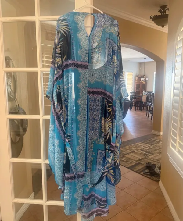 New York & Company Blue Patchwork Embellished Maxi Dress with belt - Image 3