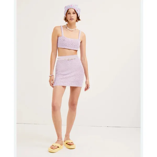 For Love & Lemons Charlotte Purple Knit Mini Skirt‎ S $90.00 - Image 2