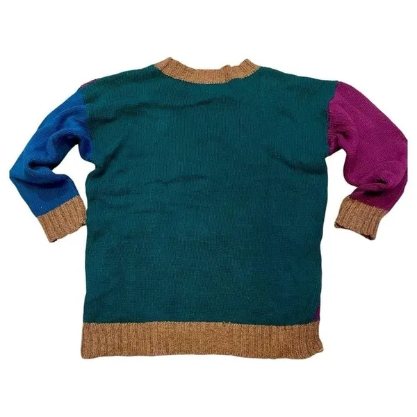 VTG All Points Grandpa Sweater Patchwork Eclectic‎ Cotton Knit Multicolor Medium Blue - Image 2