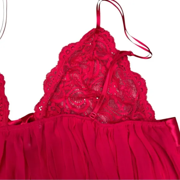 Victoria's Secret Red Lace Satin Bow Babydoll Chemise XL Lingerie Chiffon - Image 13