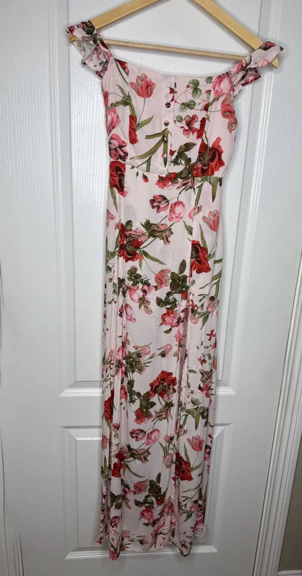 Solaris Style Floral Maxi Overlay Romper Off Shoulder NWT Size S - Image 2
