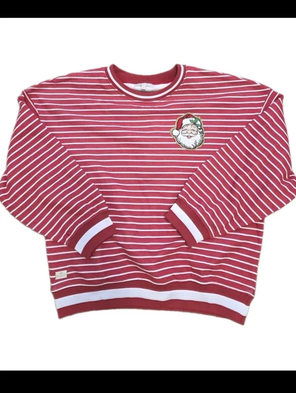 Simply Southern Santa Crew Varsity Sweatshirt Red Striped Santa Baby Size Medium - Image 2