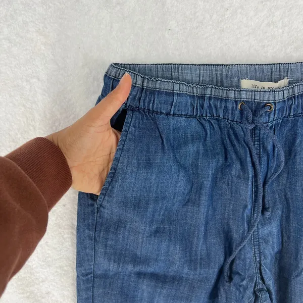 Life In Progress Casual Jogger Pants Womens‎ XS Blue Chambray Cotton Tapered Leg - Image 3