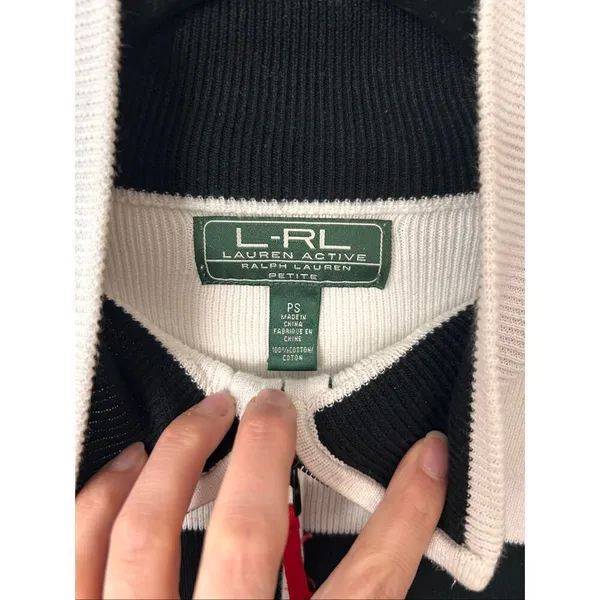Ralph Lauren Color Block 1/4 zip Sweater~Logo Crest Sleeve Black/Cream/Red~PS - Image 2