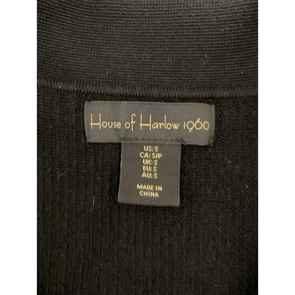 House Of Harlow 1960 Black Ribbed V-Neck Halter Top Small Y2K Quiet Luxury - Image 3