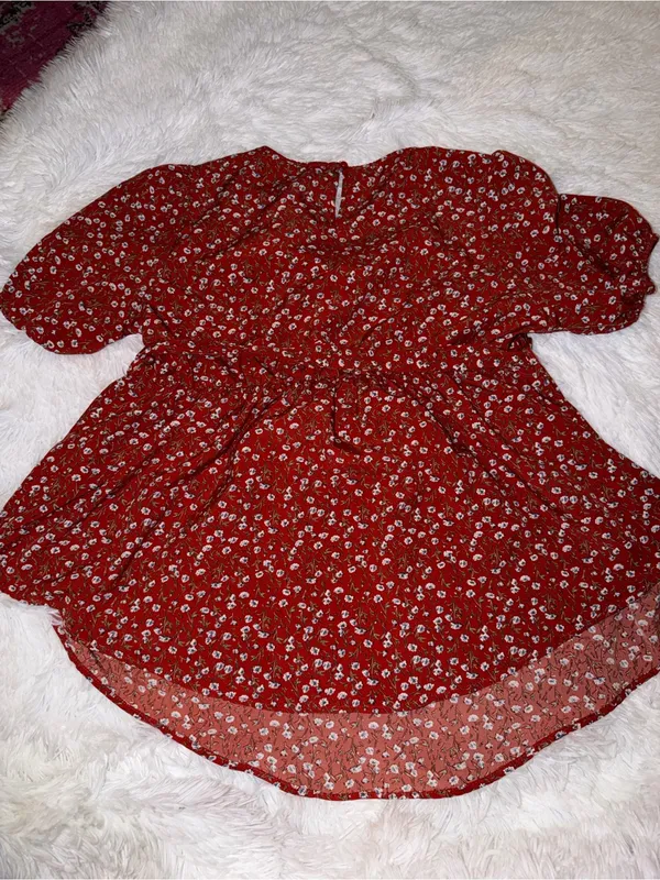 Red Floral Tie Waist Shirt Business Casual - Image 3