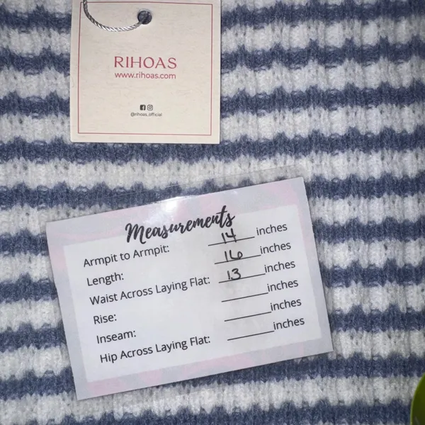 RIHOAS Blue White‎ Stripe Knit Cropped Sweater Short Sleeve Women's Size M - Image 6