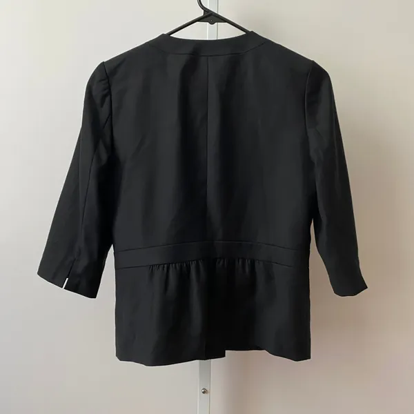 J.Crew Size 2‎ Black Wool Peplum Blazer 3/4 Sleeve Hidden Button Career Jacket - Image 5