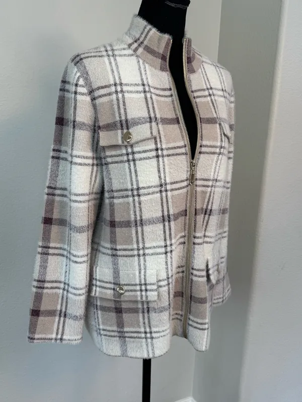 Rachel Zoe Plaid Fuzzy Zip-Up Jacket Size Medium - Image 2