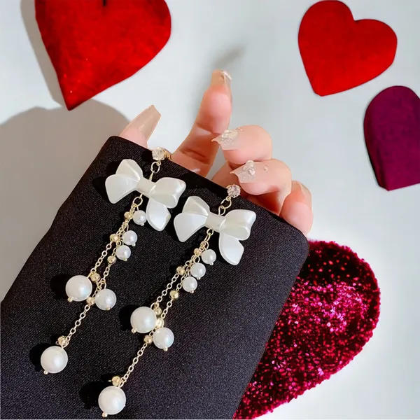 Retro Style Bow Decor‎ Faux Pearl Tassel Earrings *Fashion Earrings - Image 10