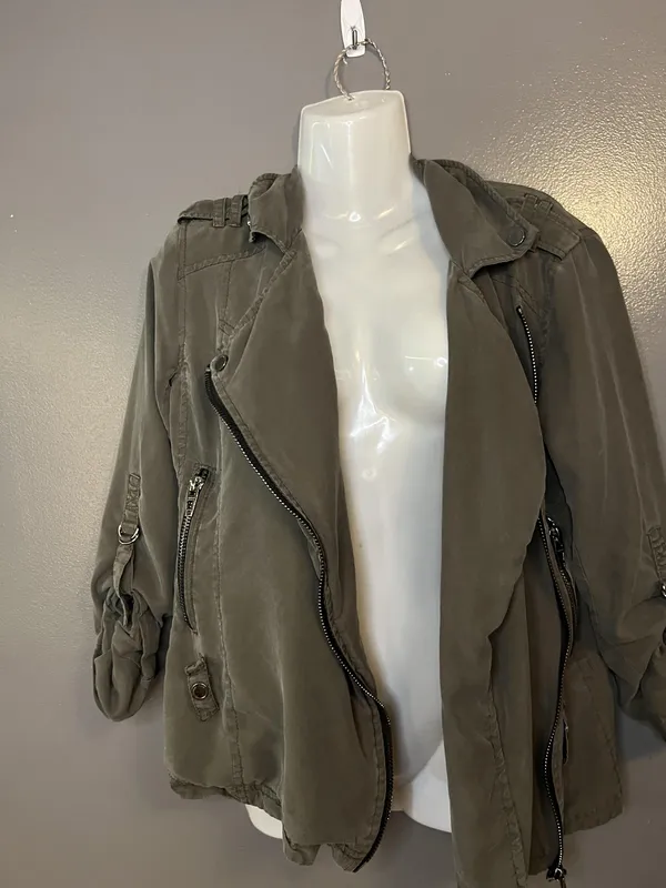 BLANKNYC Jacket Womens XS Green Twill Asymmetrical Zip Moto Biker Lined Utility - Image 5