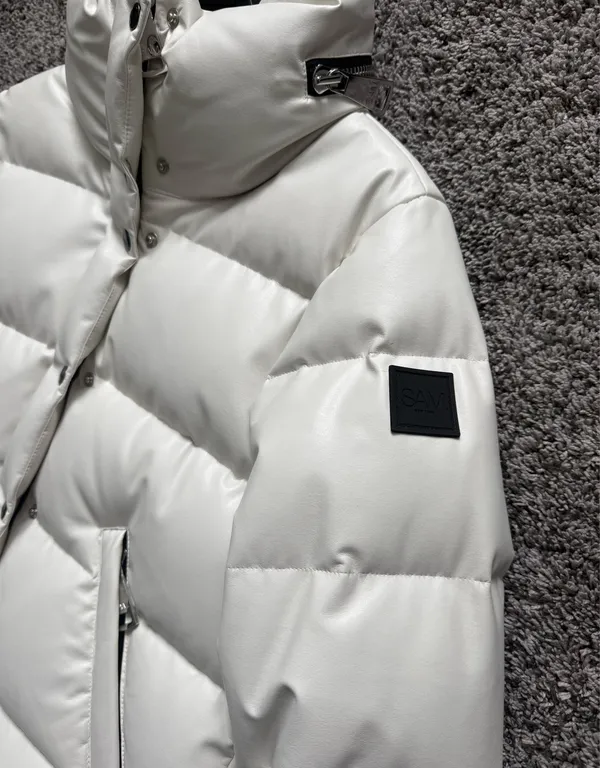 SAM. Vegan Leather White Quilted Puffer Jacket with High Collar - Image 3