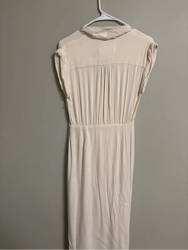 Anthropologie Sleeveless V-Neck Twist-Front Satin Dress Size 2 XS Ivory Maxi - Image 3