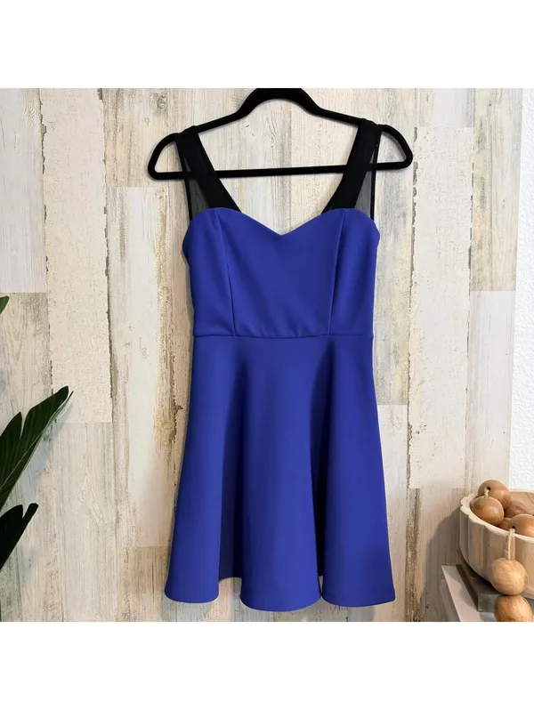 Forever 21 Royal Blue Fit & Flare Sweetheart Mini Dress Black Mesh Straps S - Image 2