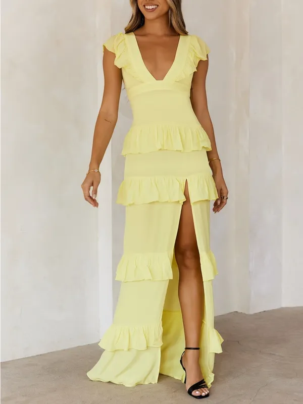 Hello Molly Friendship Gardens Ruffle Maxi Dress Yellow - Image 3